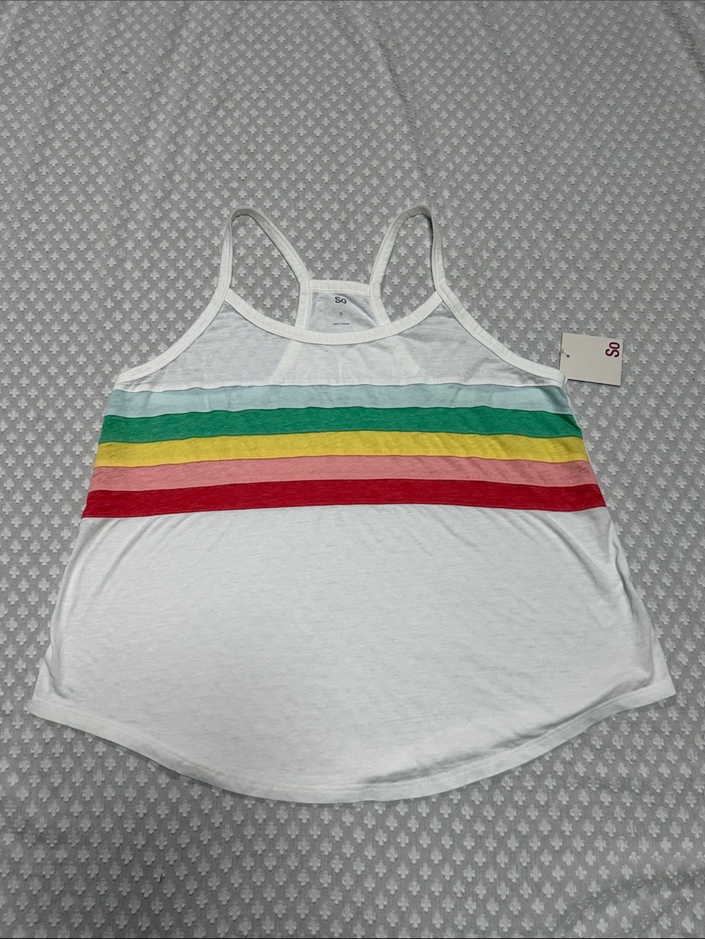 SO rainbow striped white varsity tank top XL